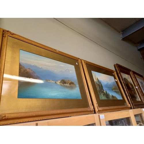 571 - x2 signed Paintings of Italian lakes in gilt frames