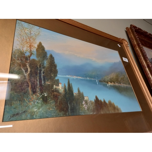 571 - x2 signed Paintings of Italian lakes in gilt frames