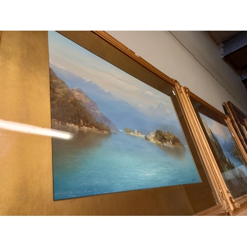 571 - x2 signed Paintings of Italian lakes in gilt frames