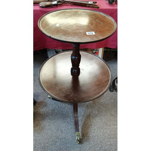 578 - Mahogany Dumb Waiter with brass clawfeet on castors H87cm