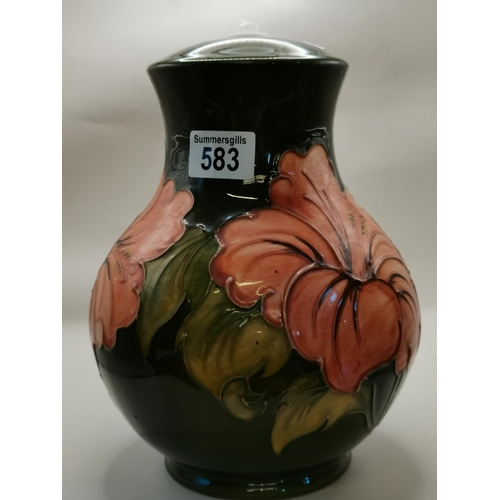 583 - Moorcroft green Hibiscus lamp H 25cm,