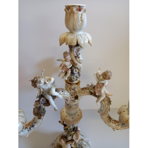 586 - Meissen style Porcelain Chrub candelabra (D/d)