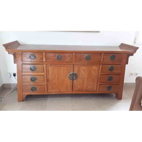 616 - A beautiful Teak Chinese Sideboard with brass handles D49cm x H90cm x W200cm