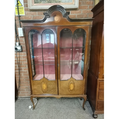 671 - An Double fronted Edwardian glazed mahogany with inlaid decoration display cabinet W117cm x H214cm x... 