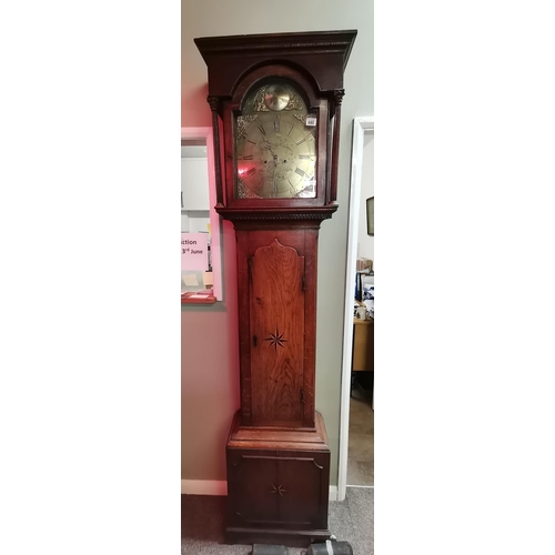 680 - Tempus Fugit Grandfather clock with Brass face and inlaid Mahogany case H222cm