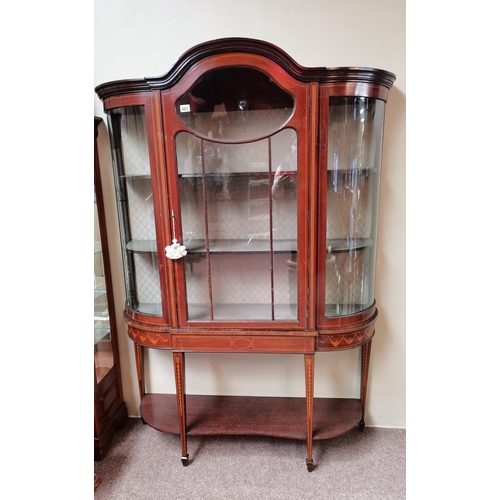 683 - Edwardian Mahogany and inlaid display cabinet with bowed glass 190cm Ht (max) 133cm wide