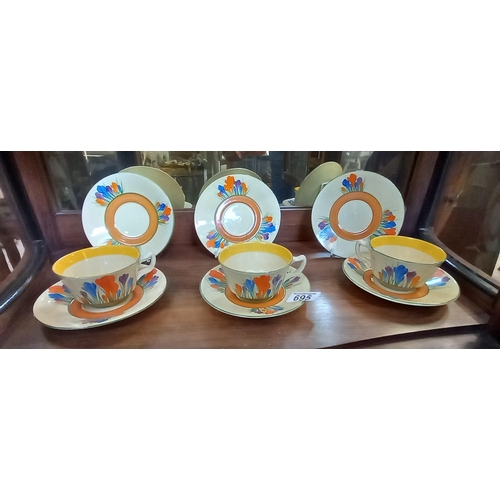 695 - Clarice Cliff x6 saucers and x3 cups