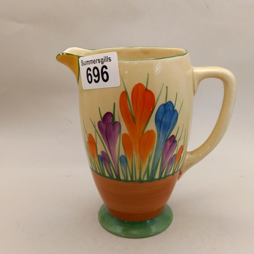 696 - Clarice Cliff water jug H16cm very small chip to rim