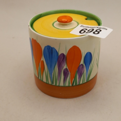 698 - Clarice Cliff crocus pattern Jam pot H8cm