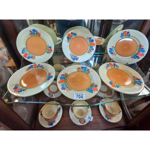 704 - Clarice Cliff crocus pattern x6 side plates D17.5cm