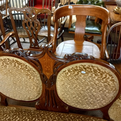 706 - A Beautiful Inlaid 2 seater Victorian Sofa with gold upholstery W130cm