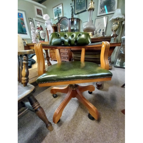 726 - Green Leather Swivel Office chair