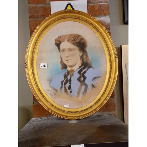 736 - A Victorian pastel drawing of a lady