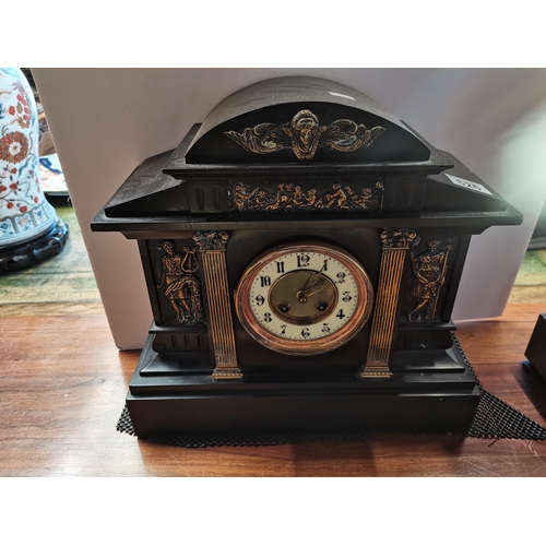 626 - Slate Mantle Clock with gold decorations H37cm x W39cm