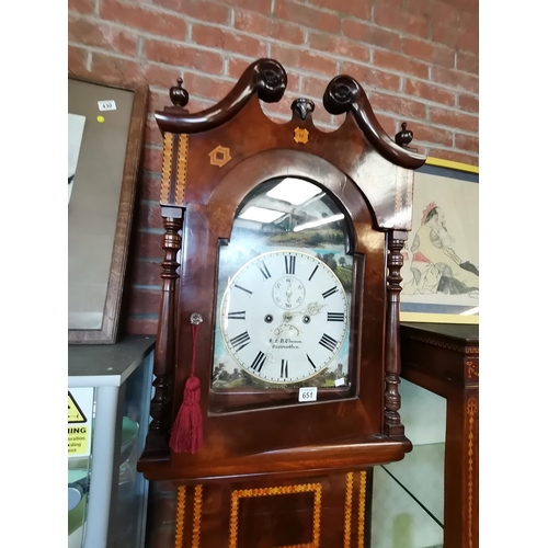 651 - An 8 day long case clock in mahogany with stringing by B Thomas Carmarthen