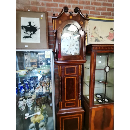 651 - An 8 day long case clock in mahogany with stringing by B Thomas Carmarthen