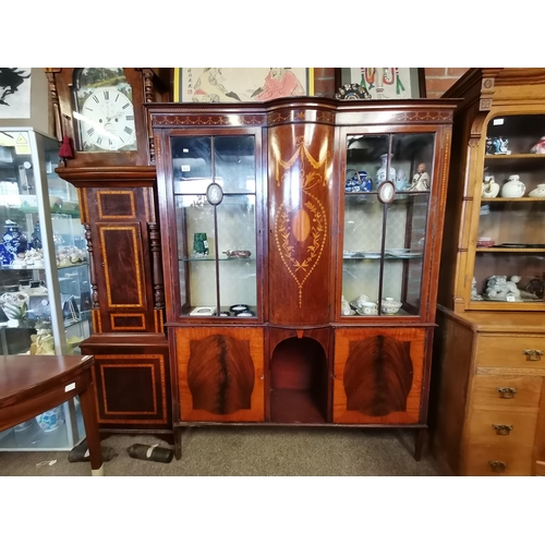 653 - Edwardian Inlaid Mahogany floor standing glass display unit with Cameo detail on doors W134cm x D34c... 