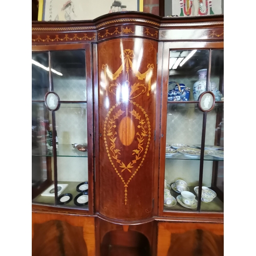 653 - Edwardian Inlaid Mahogany floor standing glass display unit with Cameo detail on doors W134cm x D34c... 