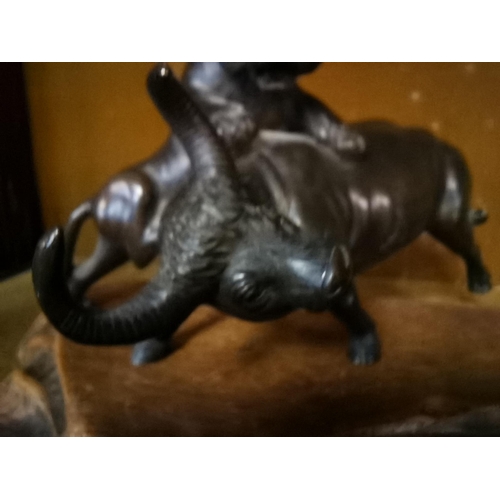 656 - A Japanese Bronze of Tiger attacking a Water Buffalo W20cm