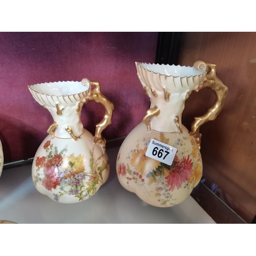 667 - X2 Royal Worcester Jugs 1507 - 1903 H21cm &18cm