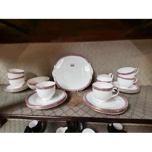 684 - Royal Dawn Tea set including sandwich plate, milk jug, sugar bowl and 6 cups, saucers and side plate... 