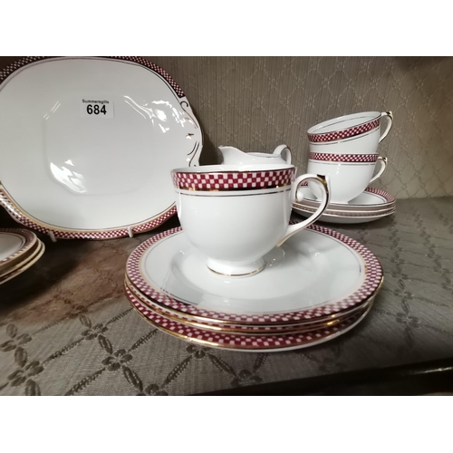 684 - Royal Dawn Tea set including sandwich plate, milk jug, sugar bowl and 6 cups, saucers and side plate... 