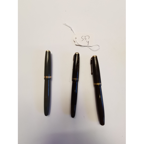 537y - 3 x Parker pens ( European duo fold and vacumatic red/brown azure pen )