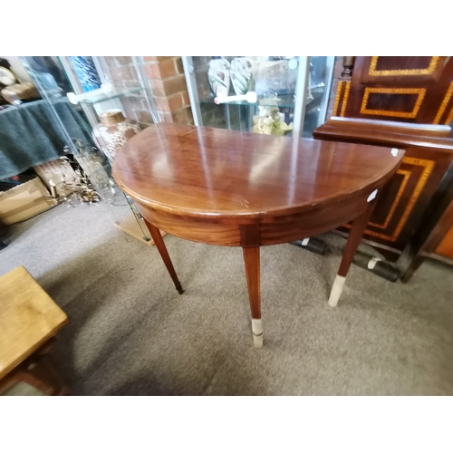 652 - Georgian mahogany demi lune turn over tea table D91cm x H73cm