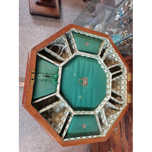 690 - Antique Octagonal Tripod Sewing table with inlaid detailing H73cm x D45cm