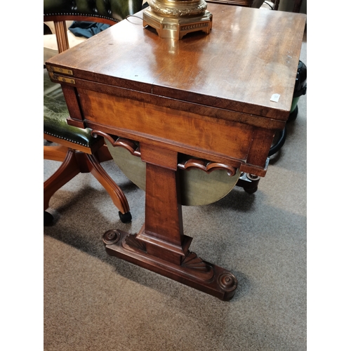 689 - Antique mahogany sewing table with highly decorative carved decoration W60cm x D46cm x H76cm