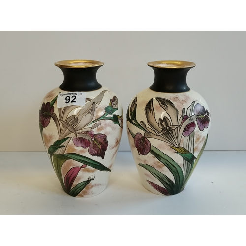 92 - Moorcroft Style vases (no marks) H22cm