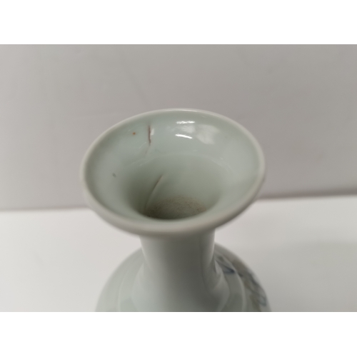 128 - Small Chinese Blue and White vase with waterfall and floral decoration character marks on base - H14... 