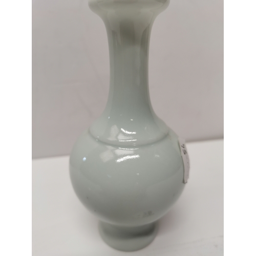 128 - Small Chinese Blue and White vase with waterfall and floral decoration character marks on base - H14... 