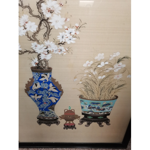 758 - A pair of Chinese silk watercolour paintings of birds in trees