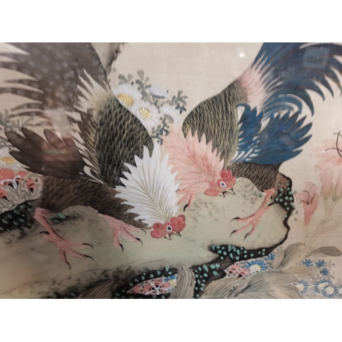 756 - A pair of Chinese silk watercolour paintings of birds in trees