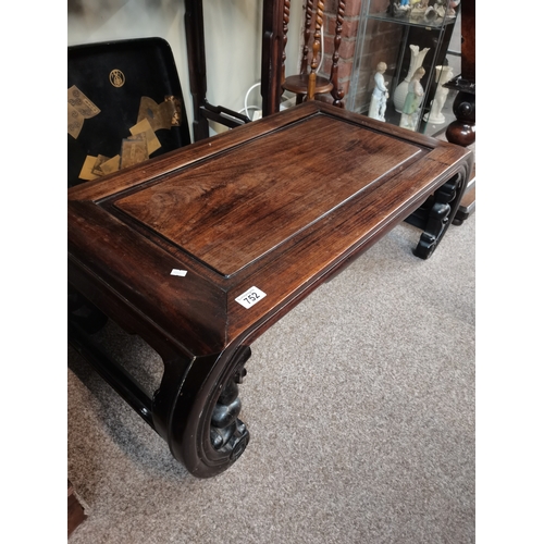 752 - A Chinese Hongmu opium table with panellelled top