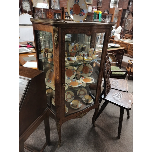 682 - Antique walnut and marquetry  with gilt decoration display cabinet 80cm  x 145cm