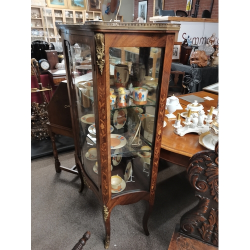 682 - Antique walnut and marquetry  with gilt decoration display cabinet 80cm  x 145cm