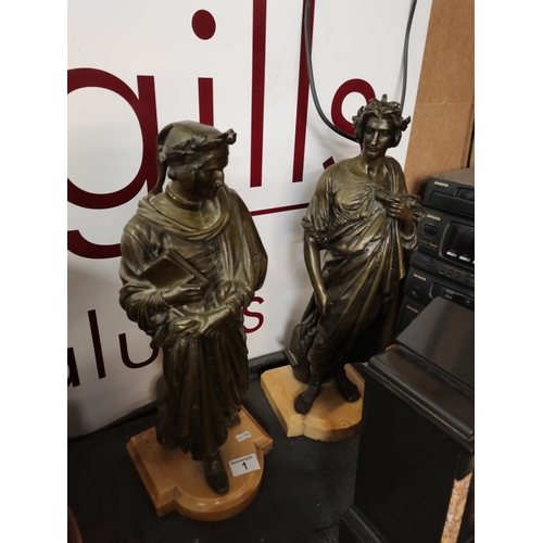 1 - A Pair of Bronze Dante & Ovid statues on marble plinth by Pierre Aubert - H89cm and 87cm ( 22kg )