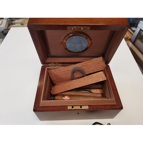 61 - Humidor Cigar box with cigars and Meerschaum hand crafted pipes etc