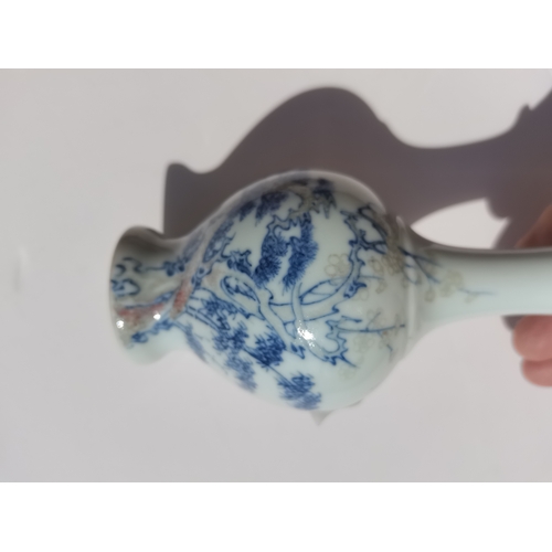 128 - Small Chinese Blue and White vase with waterfall and floral decoration character marks on base - H14... 