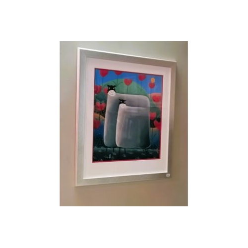 568 - Original Pastel 'Together in Winter' by Mackenzie Thorpe W103cm x H120cm (in frame) with original pa... 