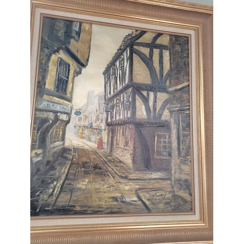 557 - A Beautiful signed Oil painting of the Shambles by Landscape artist Robert Ixer (with paperwork) 52c... 