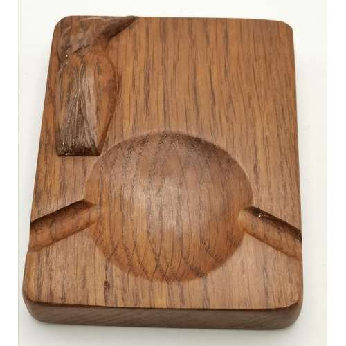 115 - A kingfisher man Yorkshire oak pin/ ash tray  ( mouseman interest ) 10.5cm by 8cm