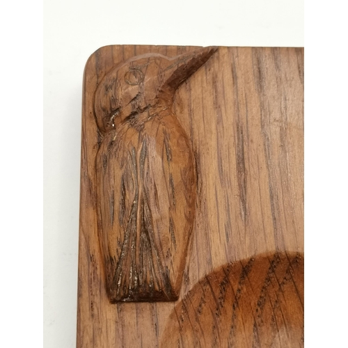 115 - A kingfisher man Yorkshire oak pin/ ash tray  ( mouseman interest ) 10.5cm by 8cm