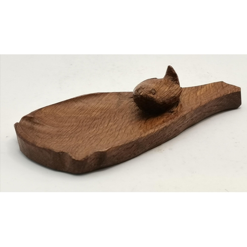 115H - Bob Hunter, a Wrenman oak ashtray, of naturalistic shape, adzed, with carved wren signature. 14.5cm ... 