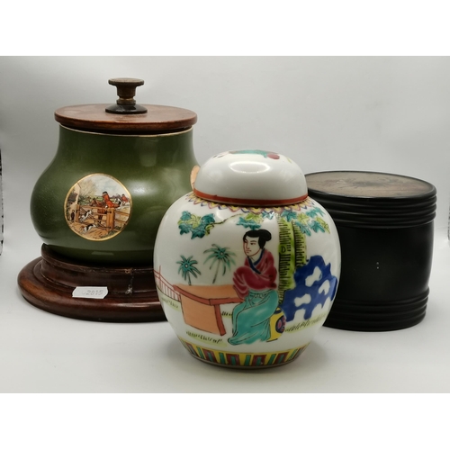 123 - A Chinese tea caddy plus paper mache tea caddy plus 1