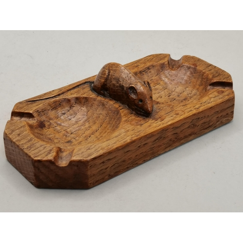 129 - Robert Thompson, a Mouseman oak twin ashtray, rectangular with canted corners, twin bowls with four ... 