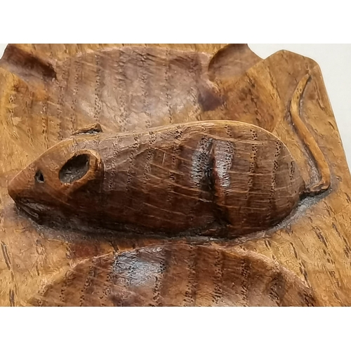 129 - Robert Thompson, a Mouseman oak twin ashtray, rectangular with canted corners, twin bowls with four ... 