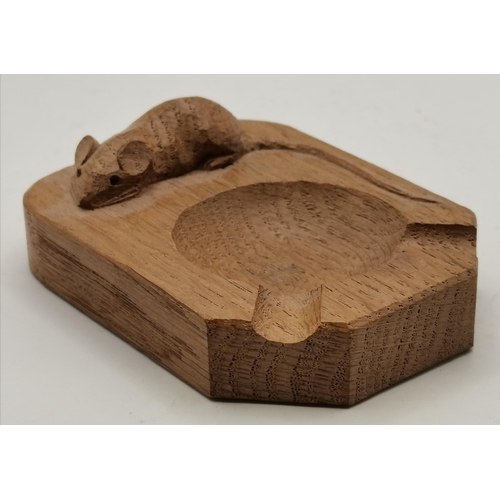 141a - Robert Thompson, a Mouseman oak ashtray, of typical form, with carved mouse signature. 10.21cm by 7.... 